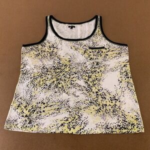 Mac & Jac Women's Size XXL White Yellow Black Print Scoop Neck Pullover Tank Top